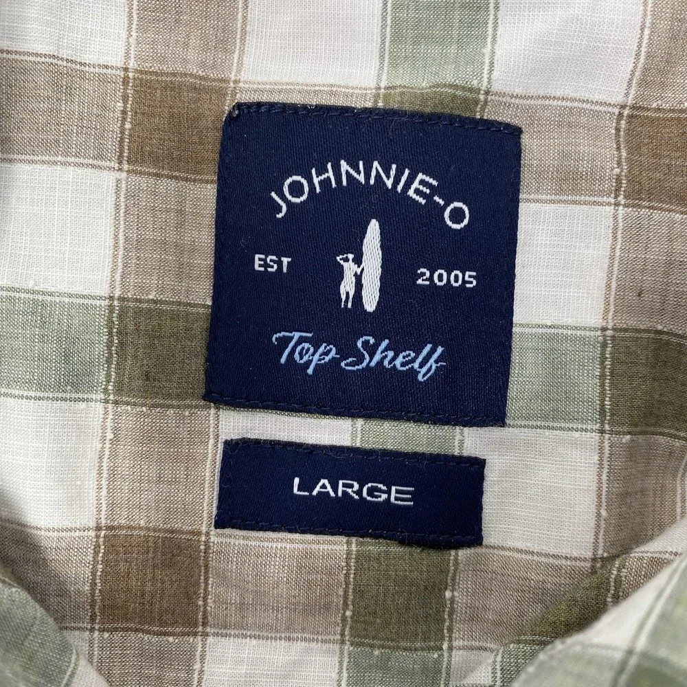 Johnnie-O Wada Top Shelf Mens L White Brown Green Plaid Long Sleeve Button Shirt - Picture 4 of 6